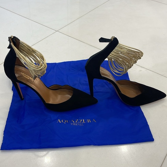 Aquazzura Suede Colorblock Pattern D’Orsay Pumps, Size US11, IT 41. Black & gold - Picture 8 of 10